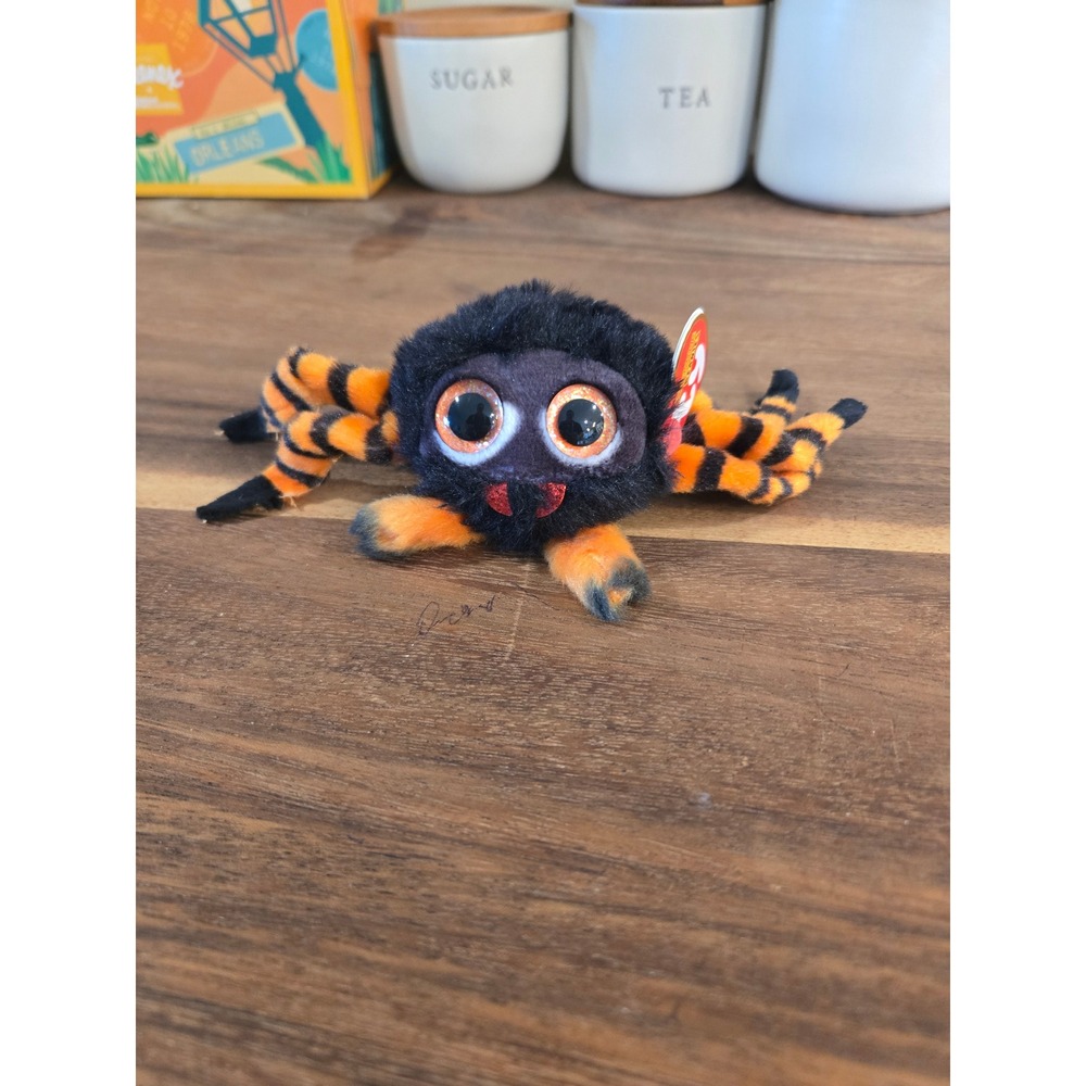 Ty Beanie Boos Charlotte the Spider Halloween Plush Black Orange Striped 2022
